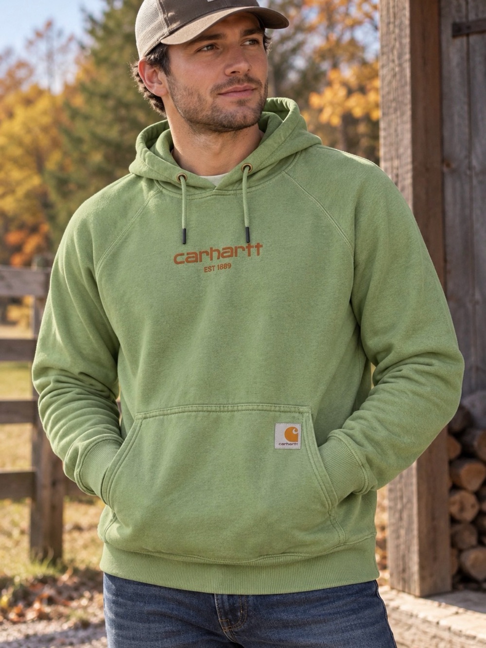 Carhartt Men's Green Logo Hoodie